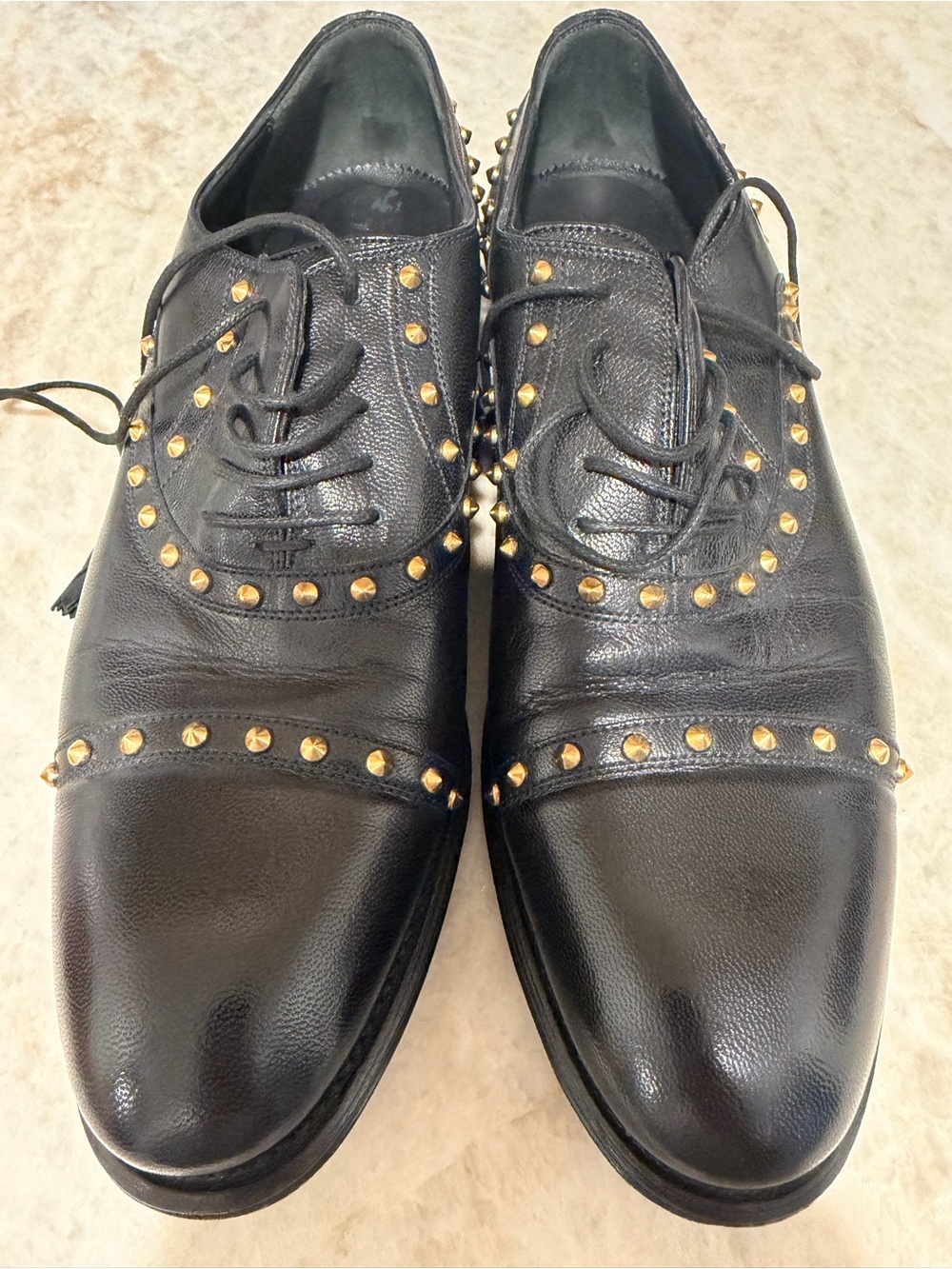 Gucci Black Leather Studded Lace-Up Oxfords